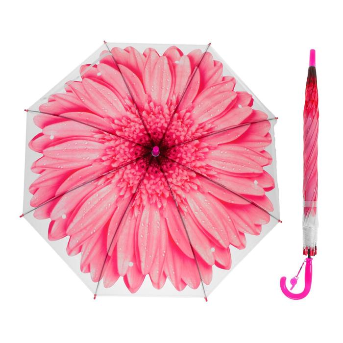 Зонт-трость Гербера, полуавтоматический, со свистком, R41см, цвет розовый