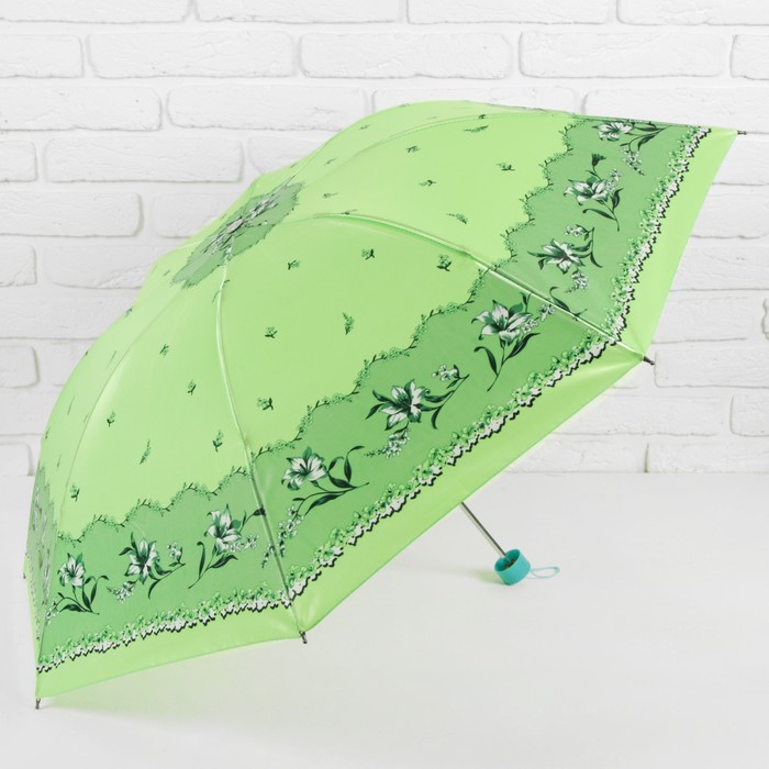 Зонт механический "Цветы", R=49см, цвет зелёный