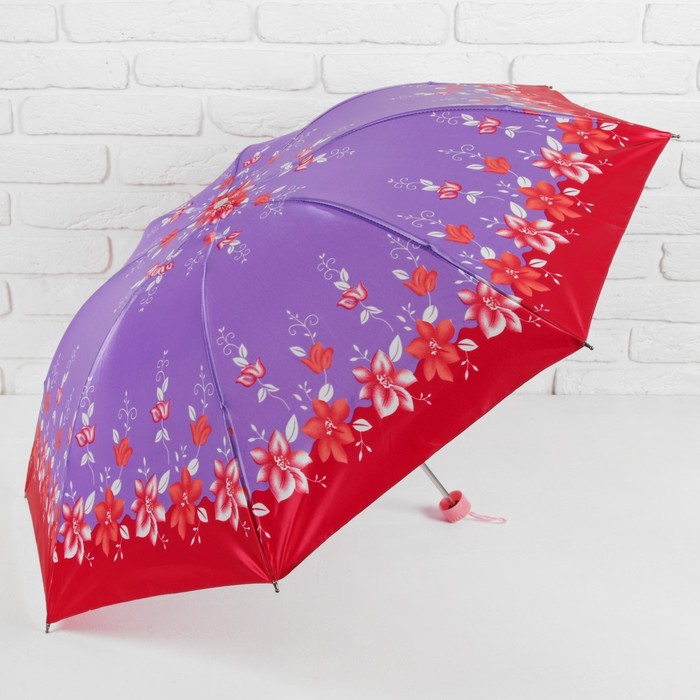 Зонт механический "Цветы", R=49см, цвет сиреневый/малиновый