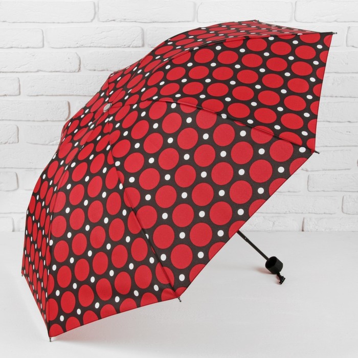 Зонт механический "Горох крупный", R=49см, цвет красный