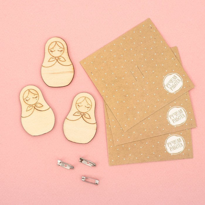 Набор для создания деревянных брошек «Матрёшки», 8 х 8 х 1,5 см