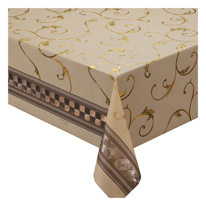 Клеенка столовая "Meiwa" LP-244 BR/GO, 140 см, 20 п.м., коричневый/золотой