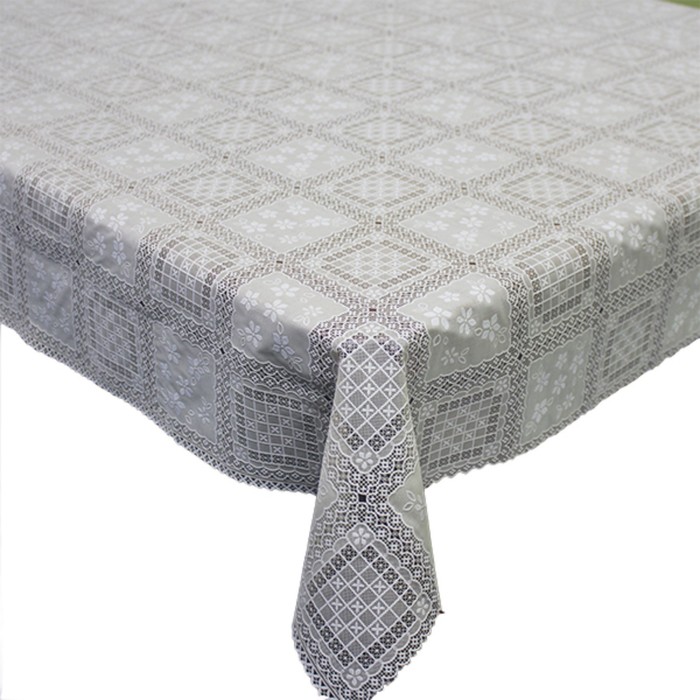 Клеенка столовая "Ажурная" ТВP 7975, 138 см, 15 п.м., бежевый/белый