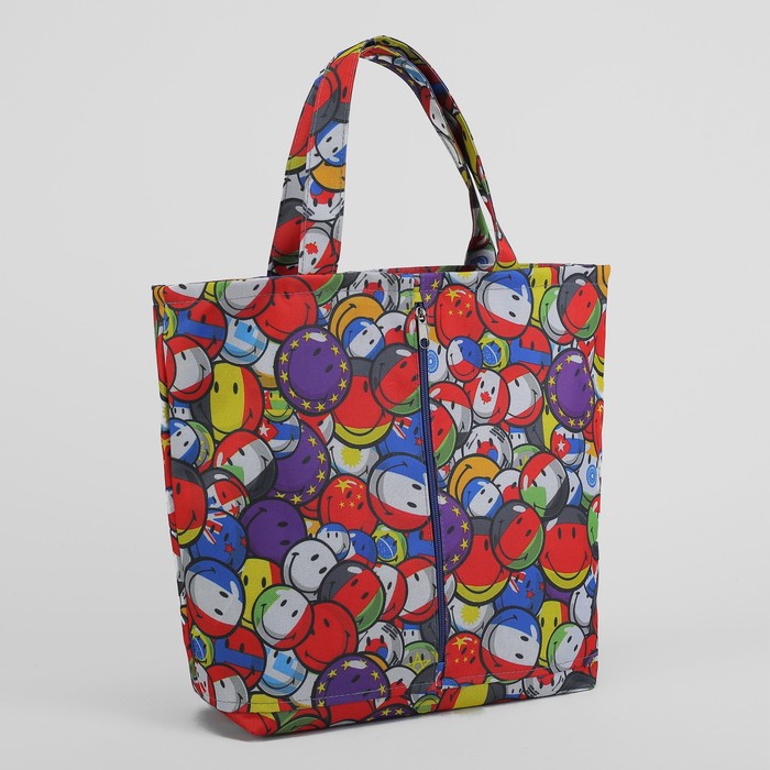 Сумка пляжная, 1 отдел на молнии, наружный карман, принт цветной/смайлики