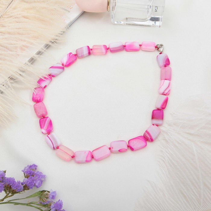 Бусы прямоугольник "Агат розовый", 48см