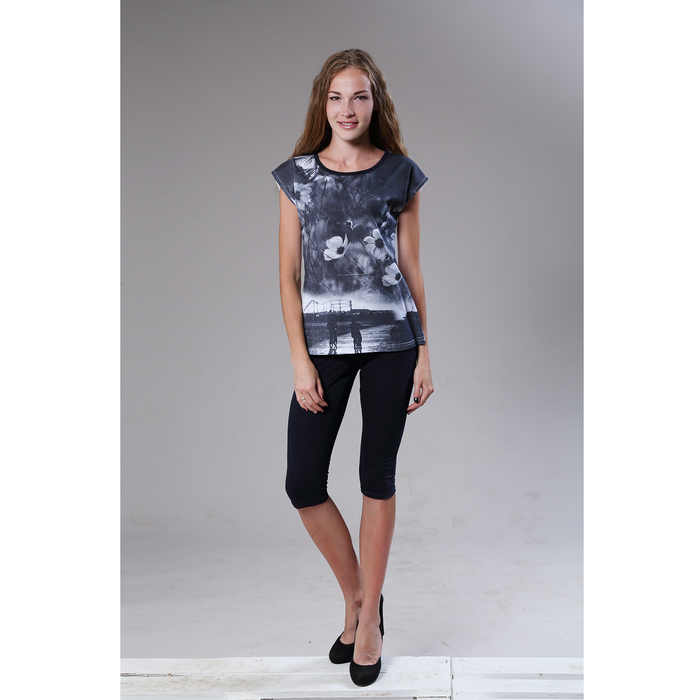 Комплект женский (футболка, бриджи) "Фреш" цвет темно-синий, р-р 48, рост 164