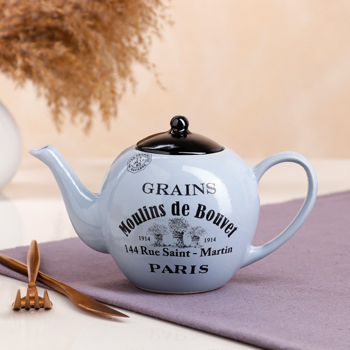 фото Чайник для заварки "moulins de bouvel", капля, 0.7 л, голубой керамика ручной работы