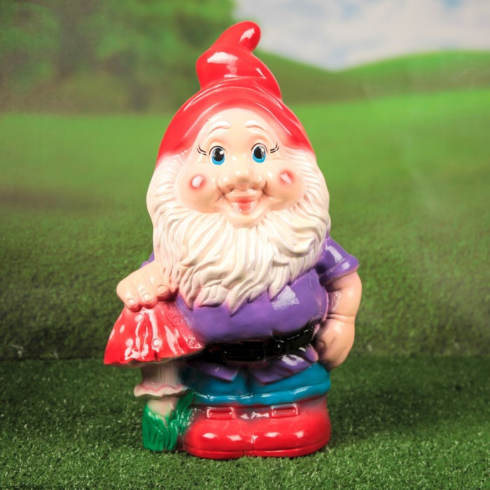 Садовая фигура "Гном с мухамором" 50 см, микс