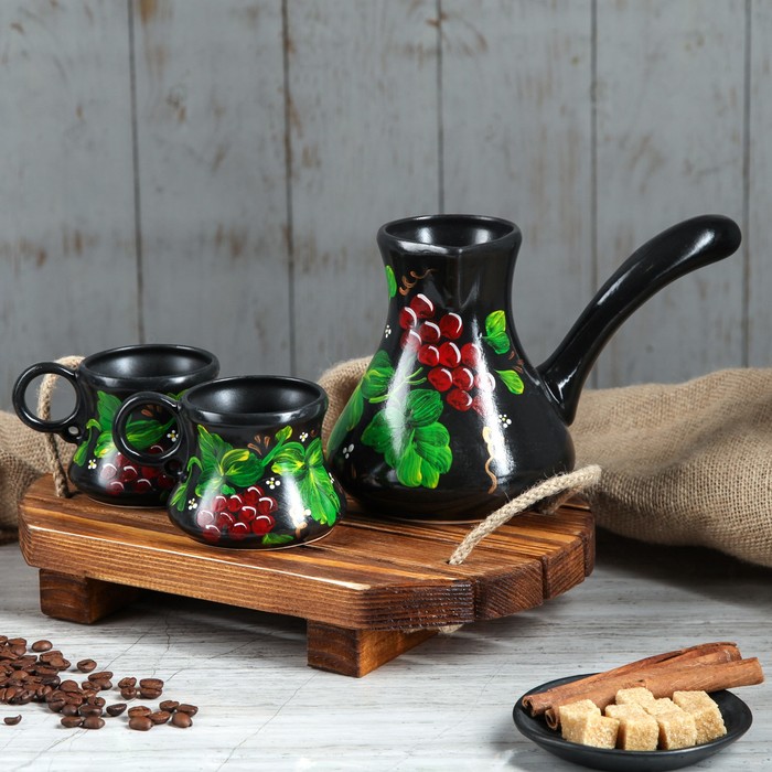 Набор кофейный "Рябинка", чёрный, глазурь 0,5 л, 0,25 л