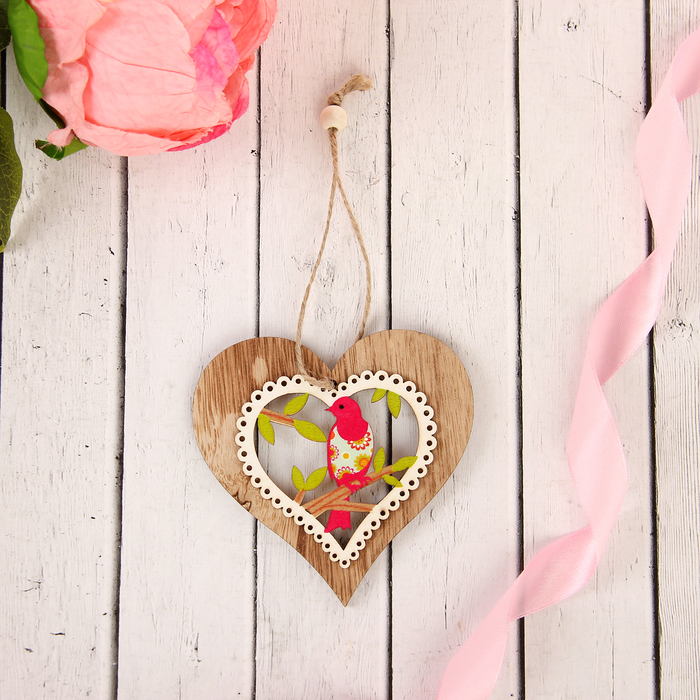Подвеска декоративная "Расписная птичка в сердечке"