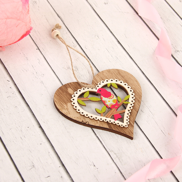 Подвеска декоративная "Расписная птичка в сердечке"