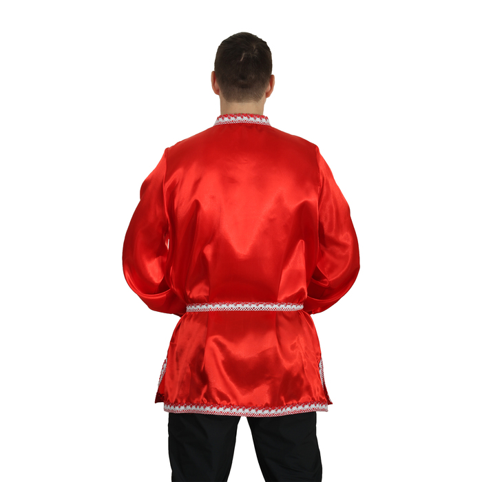 Рубаха русская мужская "Хохлома. Цветы", атлас, р-р 52-54, цвет красный