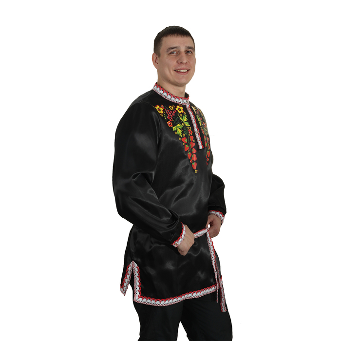 Рубаха русская мужская "Хохлома. Ягоды", атлас, р-р 52-54, цвет чёрный