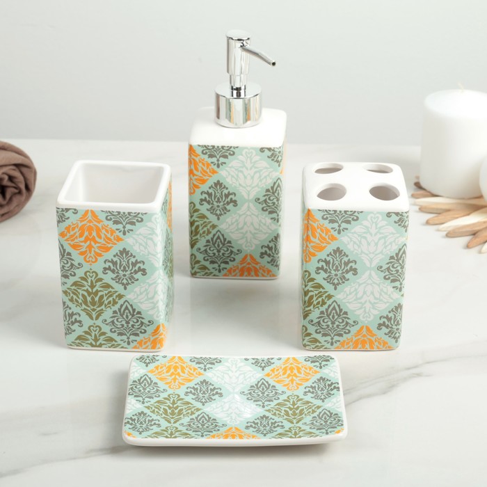 Набор для ванной "Вензель" 4 предмета: мыльница, дозатор для мыла, 2 стакана