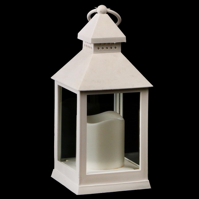 Лампа настольная лофт + подвес "Фонарь со свечой" белая от батареек 3ААА 24х10,5х10,5 см