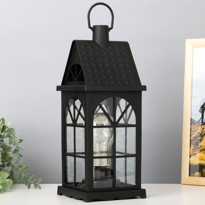 Лампа настольная лофт + подвес "Фонарь-домик" чёрная от батареек 3ААА 35х13,5х13,5 см