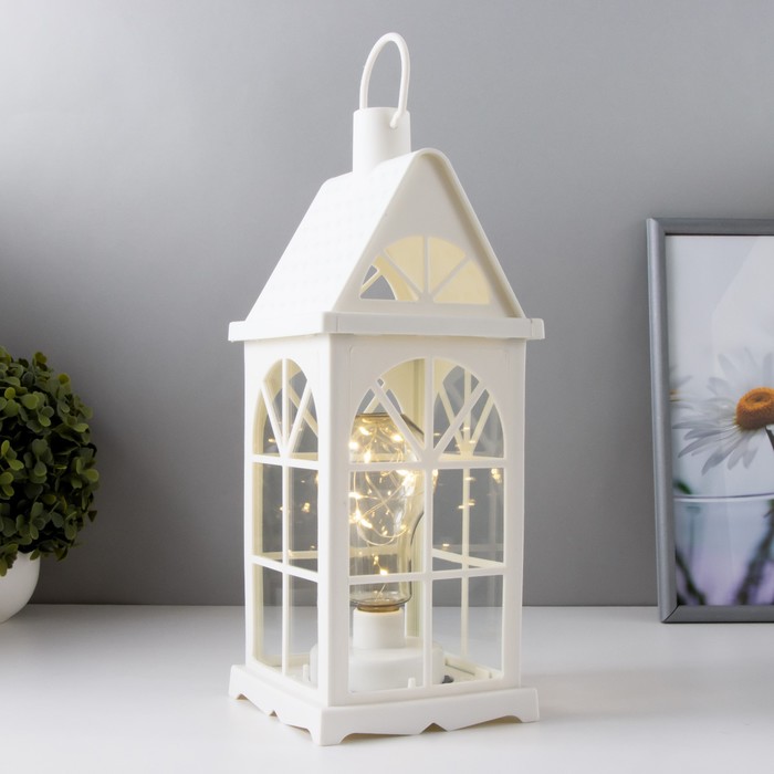 Лампа настольная лофт + подвес "Фонарь-домик"белая от батареек 3ААА 35х13,5х13,5 см