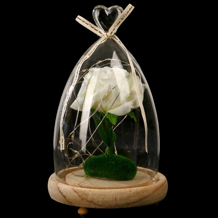 Лампа настольная LED "Колба с белой розой" 3 ААА 20х12х12 см