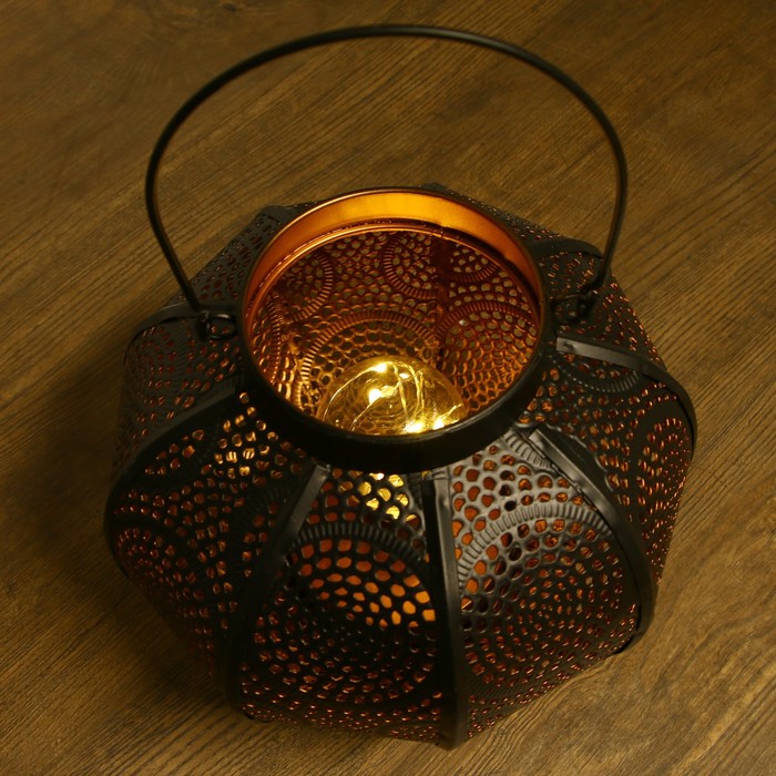 Лампа настольная "Рустика" чёрная с золотом от батареек 3ААА 20,5х24х24 см