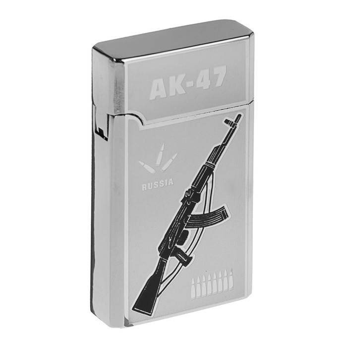 Зажигалка мужская «АК-47», газ, прямоугольная, металл, микс, 3.5х6.5 см
