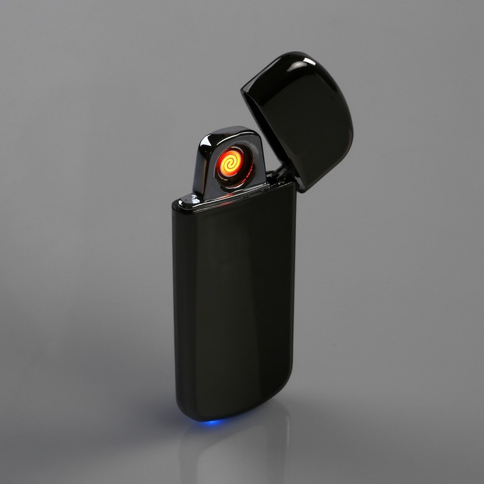 Зажигалка в подарочной коробке, USB, закругленная, серый металлик, 7,5*12,5 см