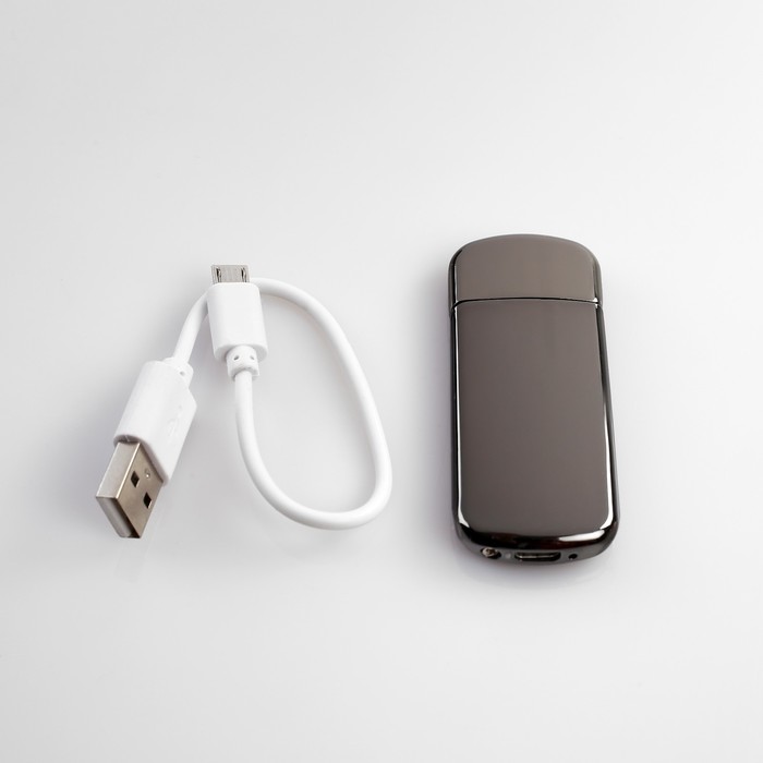 Зажигалка в подарочной коробке, USB, закругленная, серый металлик, 7,5*12,5 см