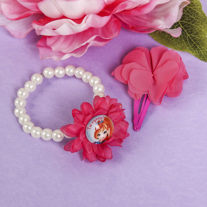 Набор браслет, заколка 1 шт. "Ты супер!", Феи Винкс: Блум