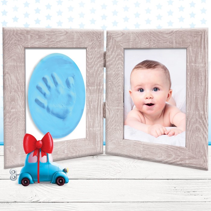 Слепок ручки, ножки малыша в двойной рамке "С рождением сыночка"