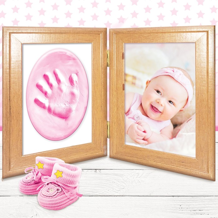 Набор для создания слепка ручки, ножки малышки в двойной рамке "С рождением дочки"