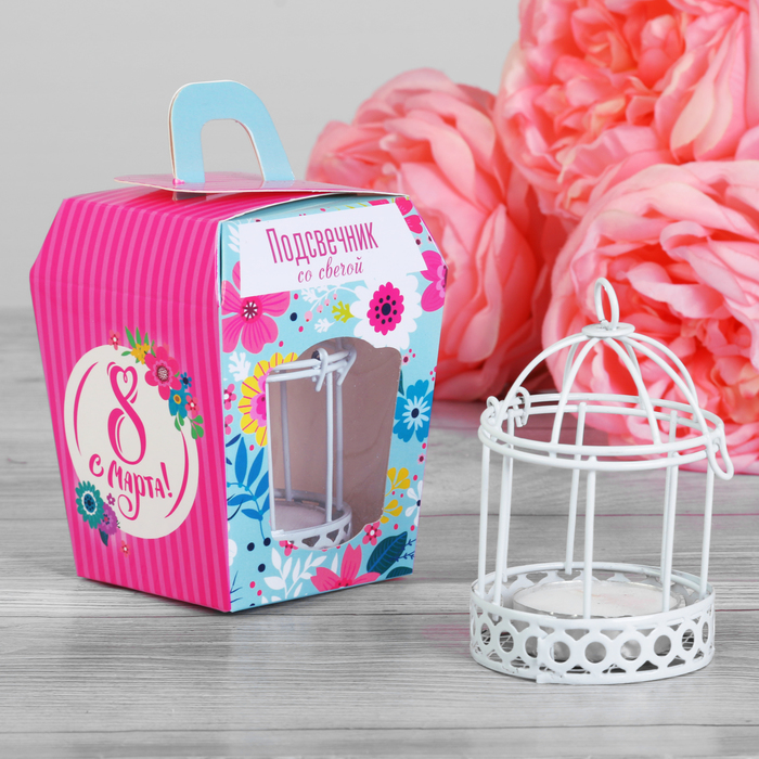Подсвечник со свечой "С 8 марта!"