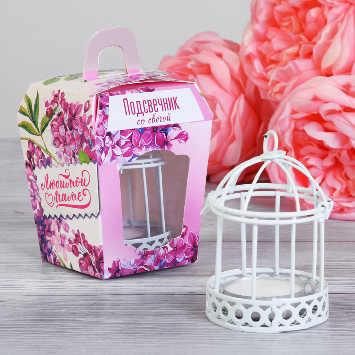Подсвечник со свечой "Любимой маме"