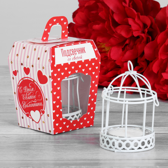 Подсвечник со свечой "С Днем Святого Валентина"