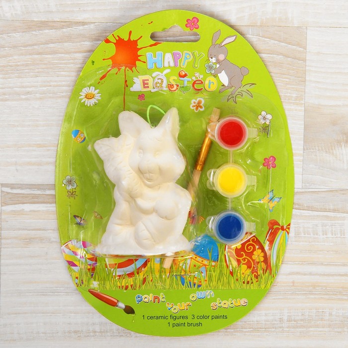 Роспись по керамике "Зайка с морковкой" + краски 3 цвета, кисть