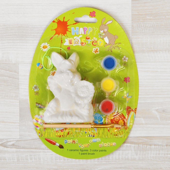 Роспись по керамике "Зайка" + краски 3 цвета, кисть