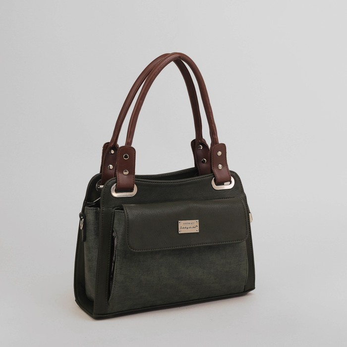 Сумка женская, отдел на молнии, 2 наружных кармана, длинный ремень, цвет зелёный