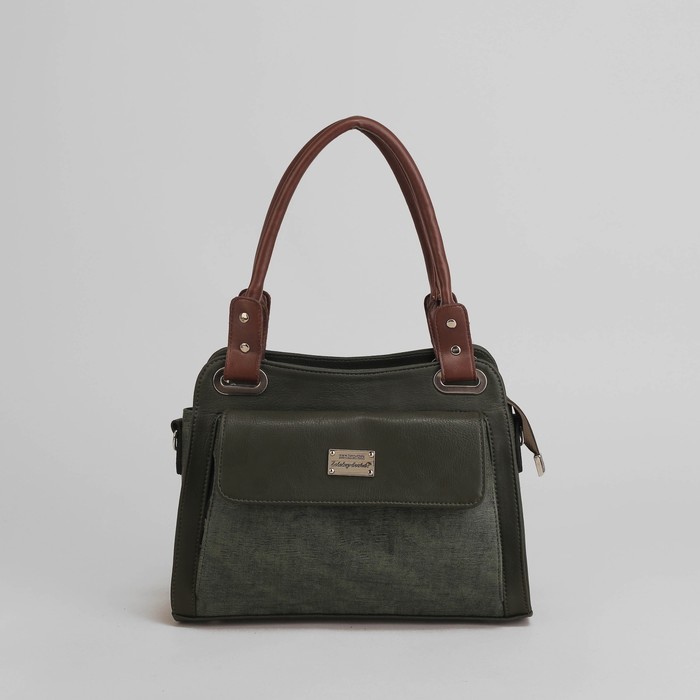 Сумка женская, отдел на молнии, 2 наружных кармана, длинный ремень, цвет зелёный