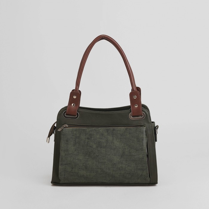 Сумка женская, отдел на молнии, 2 наружных кармана, длинный ремень, цвет зелёный