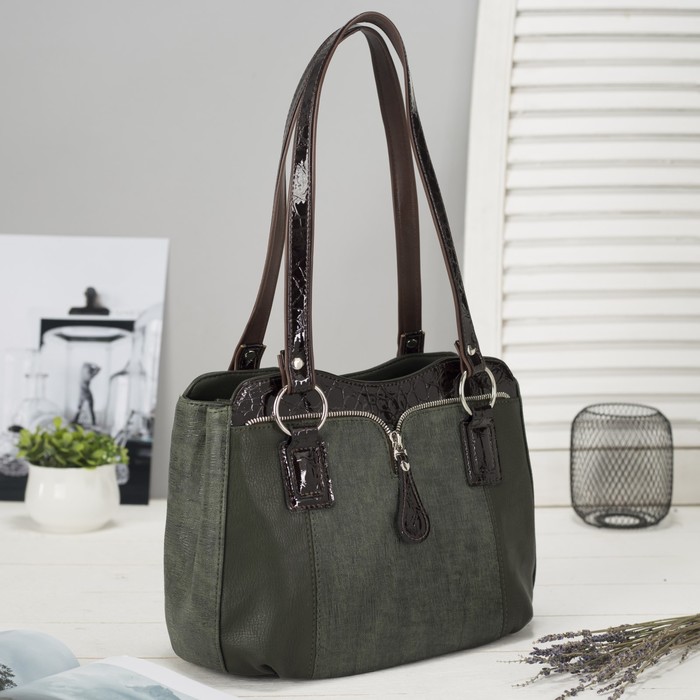 Сумка женская, отдел с перегородкой на молнии, наружный карман, цвет зелёный