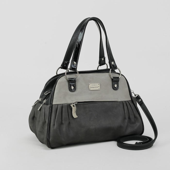 Сумка женская, 2 отдела на молниях, 2 наружных кармана, длинный ремень, цвет серый