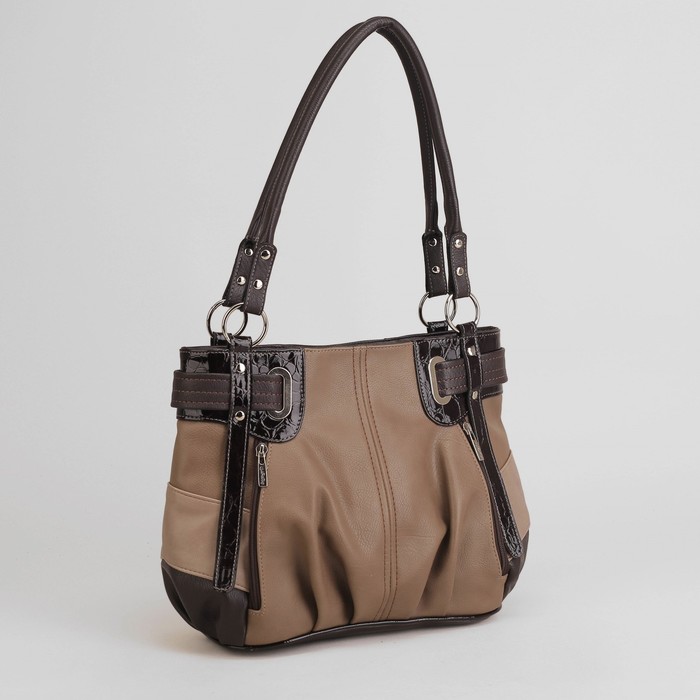 Сумка женская, отдел на молнии, 3 наружных кармана, цвет коричневый/бежевый