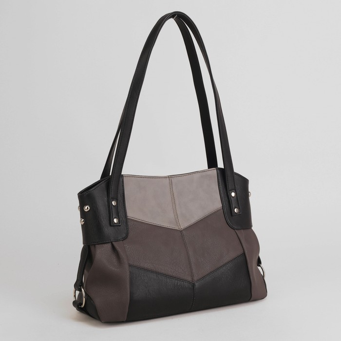 Сумка женская, отдел на молнии, наружный карман, цвет чёрный/серый