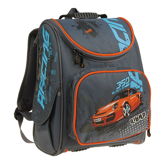 Ранец Стандарт раскладной Stavia 37*26*15 мал "Рейсинг", серый 7626