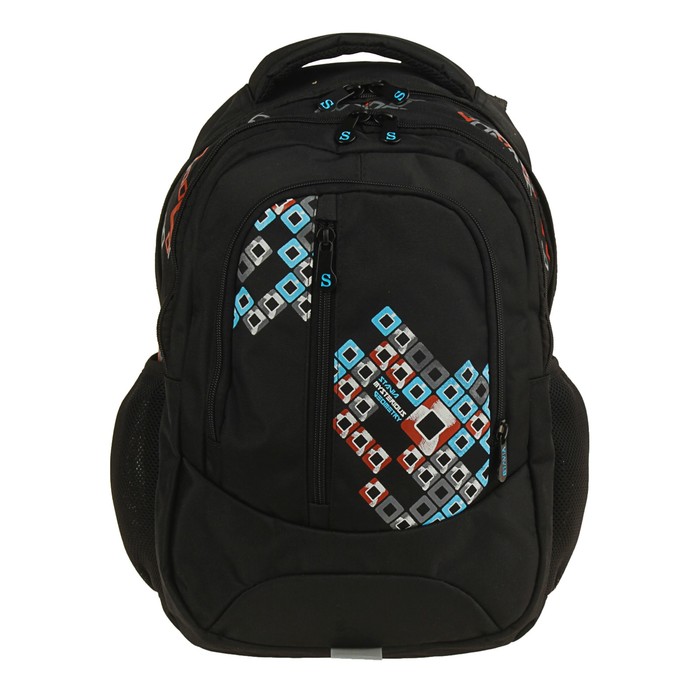 Рюкзак молодежный эргономичная спинка Stavia 41*27*17 «Ромбы», чёрный/рыжий/голубой 67157