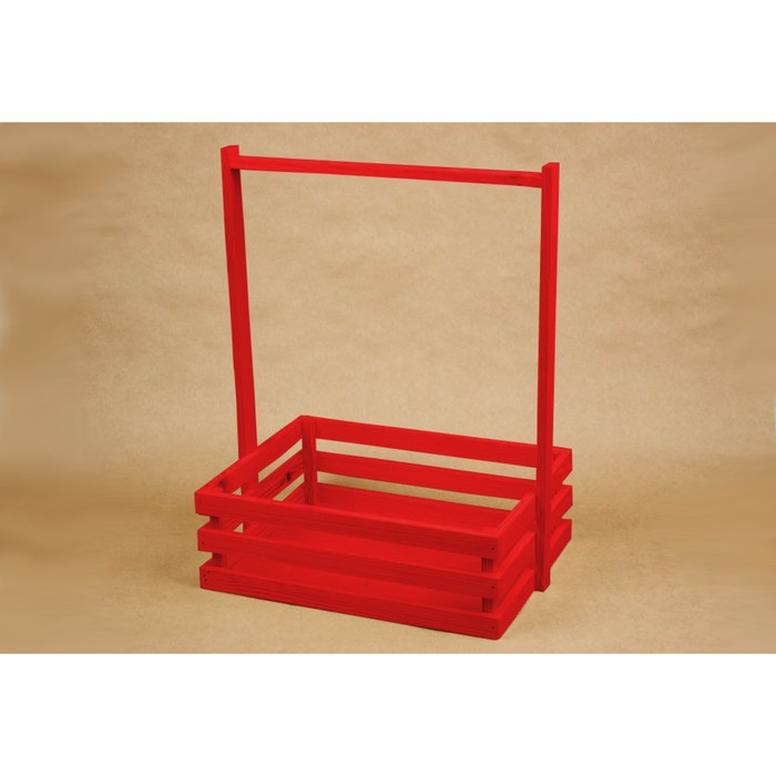 Ящик реечный для цветов и подарков, с деревянной ручкой, красный, 30х23х40см