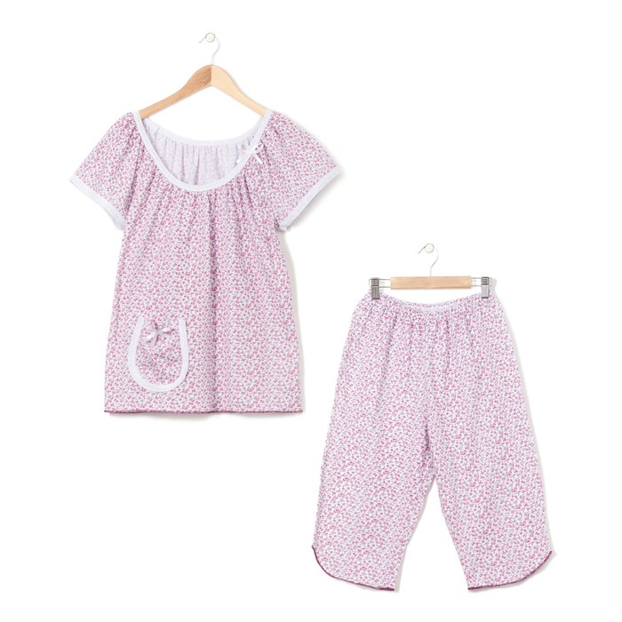 Пижама женская (футболка, бриджи) Светлана цвет белый, принт МИКС, р-р 58