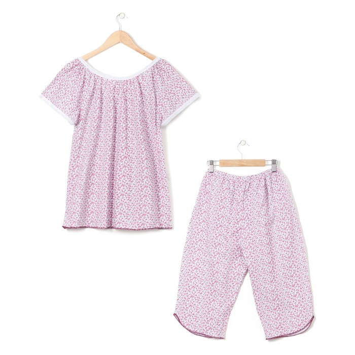 Пижама женская (футболка, бриджи) Светлана цвет белый, принт МИКС, р-р 58