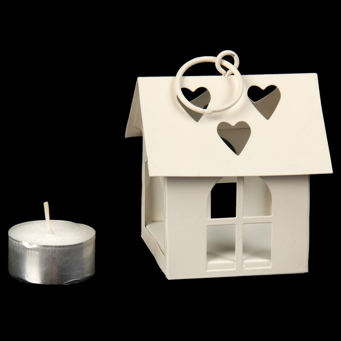 Подсвечник металл на 1 свечу "Домик с сердечками" 8х7х8 см