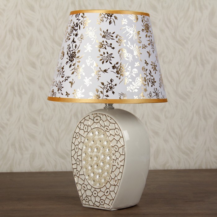 Лампа настольная керамика стразы Е14 40Вт 220В "Поле незабудок" белая 40 см