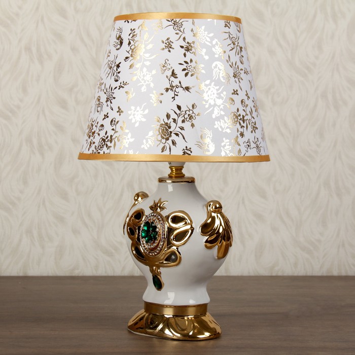 Лампа настольная керамика стразы Е14 40Вт 220В "Амфора" белая с золотом МИКС 38 см