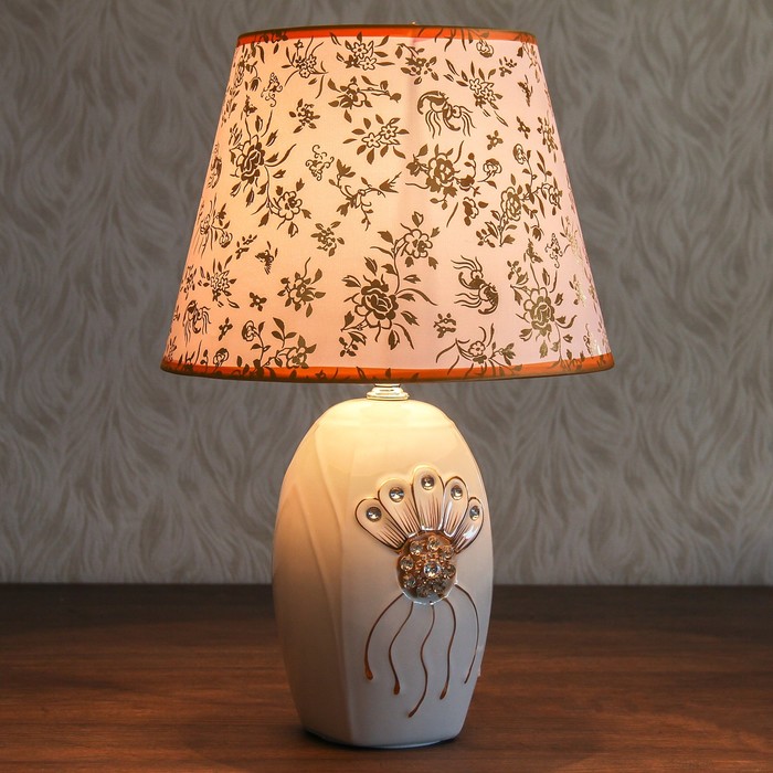 Лампа настольная керамика стразы Е14 40Вт 220В "Цветочек" белая с золотом 38 см